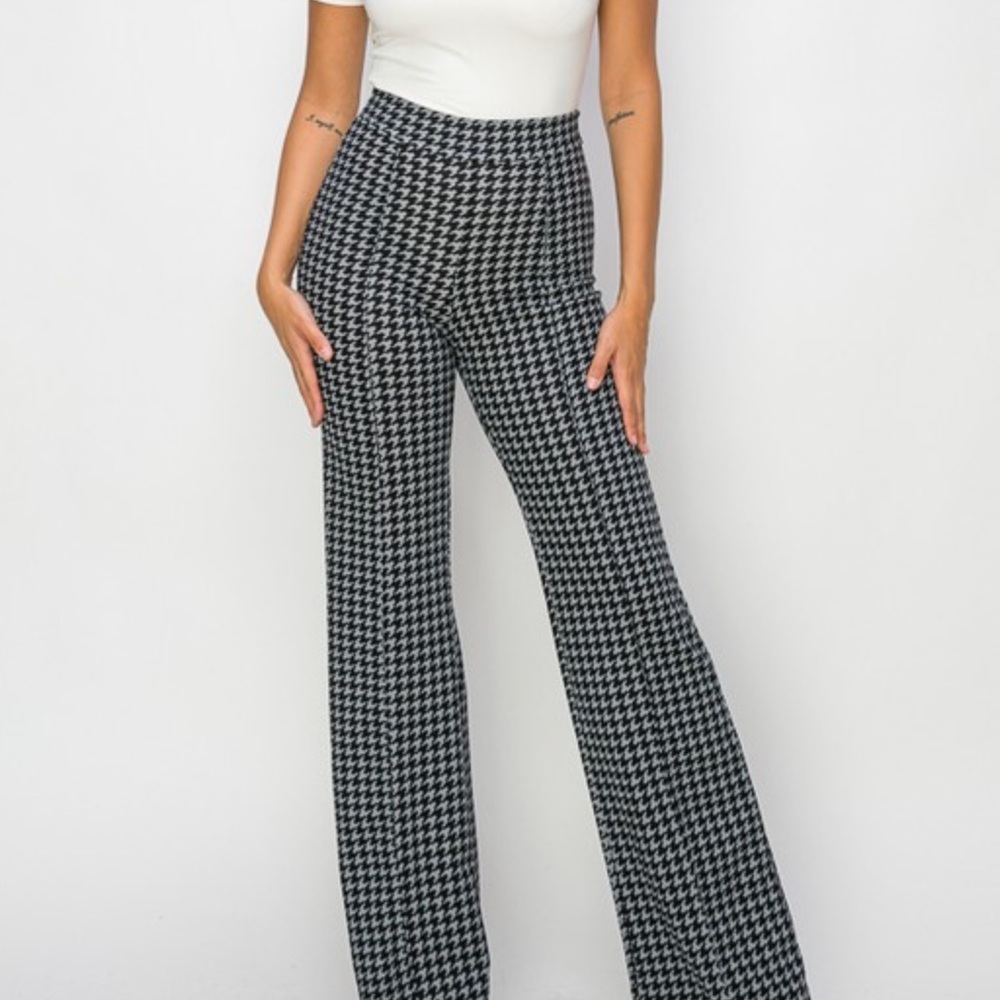 Stylish Black and White Houndstooth Women's Pants